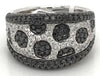 1.75CT WHITE & BLACK DIAMOND 18KT WHITE GOLD 3D MULTI FLOWER ANNIVERSARY RING