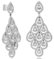 LARGE 4.64CT DIAMOND 18K WHITE GOLD 3D ROUND & BAGUETTE MULTI TEAR DROP EARRINGS
