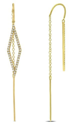 .26CT DIAMOND 14K YELLOW GOLD 3D ROUND GEOMETRICAL DOUBLE SIDED HANGING EARRINGS
