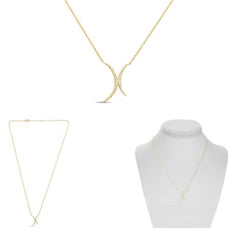 ESTATE .10CT DIAMOND 14KT YELLOW GOLD 3D CLASSIC DOUBLE CRESCENT X LOVE NECKLACE