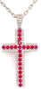 ESTATE .97CT DIAMOND & AAA RUBY 18KT WHITE GOLD 3D CROSS FLOATING PENDANT