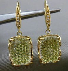 ESTATE LARGE 2.15CT DIAMOND & TOPAZ 18K YELLOW GOLD RECTANGULAR HANGING EARRINGS