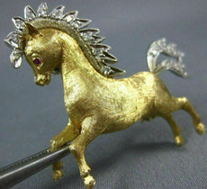 ANTIQUE LARGE .37CT DIAMOND & RUBY 14KT TWO TONE GOLD 3D HORSE PIN BROOCH 25600