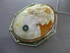 ESTATE LARGE .03CT OLD MINE DIAMOND 14K WHITE GOLD 3D LADY CAMEO BROOCH PENDANT
