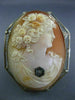 ESTATE LARGE .03CT OLD MINE DIAMOND 14K WHITE GOLD 3D LADY CAMEO BROOCH PENDANT