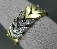 ANTIQUE WIDE .30CT DIAMOND 18KT WHITE & YELLOW GOLD FLEXIBLE LEAF FUN RING #162