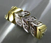 ANTIQUE WIDE .30CT DIAMOND 18KT WHITE & YELLOW GOLD FLEXIBLE LEAF FUN RING #162