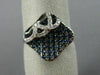 ESTATE 1.13CT DIAMOND & AAA SAPPHIRE 14KT WHITE GOLD 3D SQUARE FLOWER FUN RING