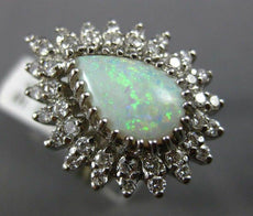 ANTIQUE LARGE 3.45CT OLD MINE DIAMOND & OPAL 14KT WHITE GOLD TEAR DROP RING #820