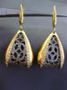 ESTATE .50CT DIAMOND 14K BLACK & YELLOW GOLD FILIGREE HANGING LEVERBACK EARRINGS