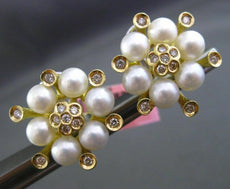 ESTATE LARGE .62CT DIAMOND & PEARL 18KT TWO TONE GOLD 3D FLOWER CLIP ON EARRINGS