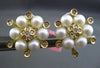 ESTATE LARGE .62CT DIAMOND & PEARL 18KT TWO TONE GOLD 3D FLOWER CLIP ON EARRINGS