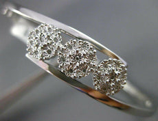 ESTATE .10CT DIAMOND 14KT WHITE GOLD PAST PRESENT FUTURE FLOWER BANGLE BRACELET