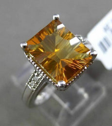 ANTIQUE 3.24CT DIAMOND & AAA CITRINE 14KT WHITE GOLD FILIGREE EMERALD CUT RING