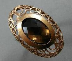 ANTIQUE MASSIVE 12.0CT AAA SMOKY TOPAZ 14K ROSE GOLD 3D OPEN FILIGREE OVAL RING