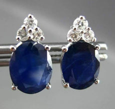 ESTATE 3.92CT DIAMOND & AAA OVAL SAPPHIRE 14KT WHITE GOLD STUD EARRINGS #2895