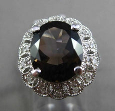 ANTIQUE LARGE 4.42CT DIAMOND & AAA SMOKY TOPAZ 14KT WHITE GOLD 3D FILIGREE RING