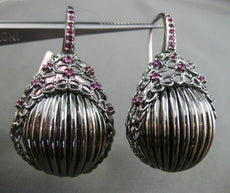 ESTATE LARGE .75CT RUBY 14K BLACK GOLD STRIATED WOVEN LEVERBACK HANGING EARRINGS