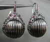 ESTATE LARGE .75CT RUBY 14K BLACK GOLD STRIATED WOVEN LEVERBACK HANGING EARRINGS