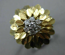 ANTIQUE .26CT ROUND DIAMOND 14KT WHITE & YELLOW GOLD 3D HANDCRAFTED FLOWER RING