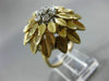 ANTIQUE .26CT ROUND DIAMOND 14KT WHITE & YELLOW GOLD 3D HANDCRAFTED FLOWER RING