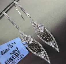 ANTIQUE .85CT DIAMOND 14KT WHITE GOLD FLORAL FILIGREE 3D HANGING EARRINGS