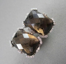 ANTIQUE 18KT 32.44CTW CLIP ON SMOKY TOPAZ & DIAMOND EARRINGS ONE OF A KIND!!!!!