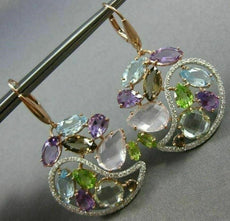 ESTATE LARGE 26.35CT DIAMOND& MULTI GEM 14KT WHITE & ROSE GOLD HANGING EARRINGS