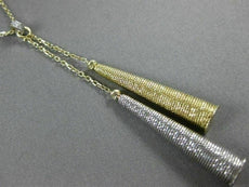 ESTATE .13CT DIAMOND 14K WHITE & YELLOW GOLD MESH LARIAT ELONGATED LOVE NECKLACE