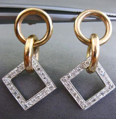 ESTATE .46CT DIAMOND 14KT WHITE & ROSE GOLD 3D CIRCLE & SQUARE HANGING EARRINGS