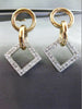 ESTATE .46CT DIAMOND 14KT WHITE & ROSE GOLD 3D CIRCLE & SQUARE HANGING EARRINGS