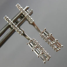 ESTATE .31CT ROUND & BAGUETTE DIAMOND 14KT WHITE GOLD ELONGATED HANGING EARRINGS