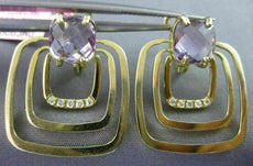 ESTATE 4.16CT DIAMOND & AAA AMETHYST 14K YELLOW GOLD 3D SQUARE HANGING EARRINGS