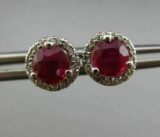 ESTATE 1.40CT DIAMOND & AAA RUBY 14K WHITE GOLD 3D ROUND HALO CLASSIC EARRINGS