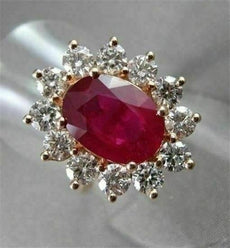 ANTIQUE LARGE 5.56CT DIAMOND & AAA RUBY 14K ROSE GOLD CLUSTER OVAL COCKTAIL RING