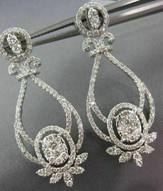 ESTATE LARGE 2.02CT DIAMOND 14K WHITE GOLD OPEN FILIGREE FLOWER HANGING EARRINGS