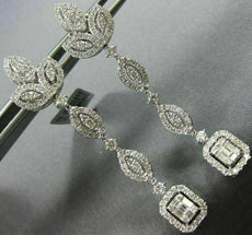 ESTATE LARGE 2.57CT ROUND & BAGUETTE DIAMOND 14K WHITE GOLD LEAF SQUARE EARRINGS
