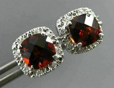 ESTATE 1.88CT DIAMOND & GARNET 14KT WHITE GOLD CLASSIC SQUARE HALO STUD EARRINGS