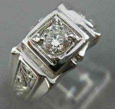 ANTIQUE .51CT OLD MINE ROUND DIAMOND 14KT WHITE GOLD GYPSY MENS RING 10mm #19338