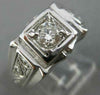 ANTIQUE .51CT OLD MINE ROUND DIAMOND 14KT WHITE GOLD GYPSY MENS RING 10mm #19338