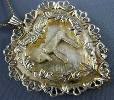 ANTIQUE MASSIVE 14K YELLOW GOLD FILIGREE HEART MAZAL CHAI FLOATING PENDANT 25108