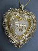 ANTIQUE MASSIVE 14K YELLOW GOLD FILIGREE HEART MAZAL CHAI FLOATING PENDANT 25108