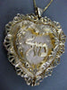 ANTIQUE MASSIVE 14K YELLOW GOLD FILIGREE HEART MAZAL CHAI FLOATING PENDANT 25108