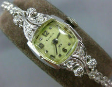ANTIQUE BULOVA 1.20CT OLD MINE DIAMOND 14KT WHITE GOLD SQUARE TENNIS WATCH #2199
