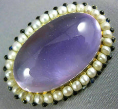 ANTIQUE EXTRA LARGE AAA AMETHYST SAPPHIRE & PEARL 14K YELLOW GOLD PENDANT BROOCH