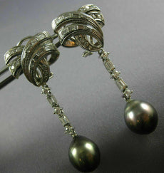 ESTATE LARGE 1.0CT DIAMOND & AAA TAHITIAN PEARL 14KT WHITE GOLD HANGING EARRINGS