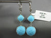 ESTATE AAA TURQUOISE 14K WHITE GOLD SQUARE AND ROUND LEVER BACK HANGING EARRINGS