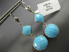 ESTATE AAA TURQUOISE 14K WHITE GOLD SQUARE AND ROUND LEVER BACK HANGING EARRINGS