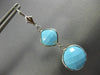 ESTATE AAA TURQUOISE 14K WHITE GOLD SQUARE AND ROUND LEVER BACK HANGING EARRINGS