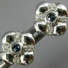 ESTATE .20CT DIAMOND & AAA SAPPHIRE 14KT WHITE GOLD FLOWER SQUARE STUD EARRINGS